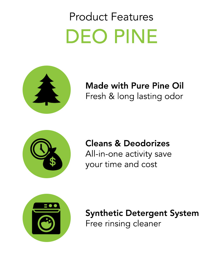 product features, made with pure pine oil, fresh, long lasting odor.